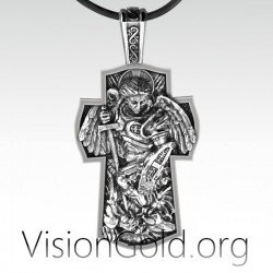Серебряный мужской крест с архангелом Михаилом 0143